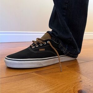 Vans Black Canvas Low Profile Sneakers with Brown Details